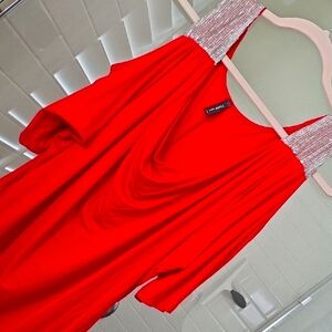 Elegant Red Cold Shoulder Top with Silver